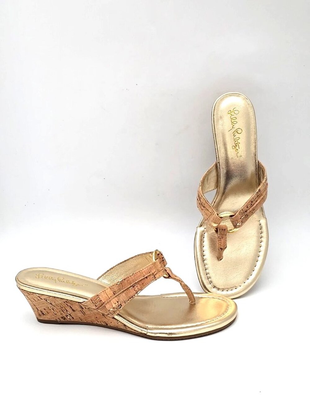 Lilly Pulitzer Mckim Gold Metallic Wedge Slip-on Sandals Women's Size 8M